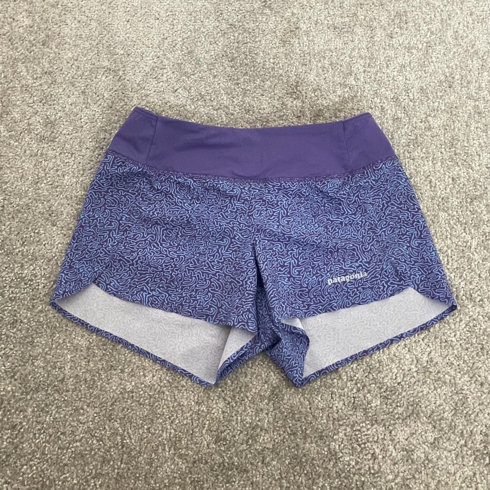 Patagonia Running Shorts Womens Extra Small Zip Pocket Maze Print 3 Inch Inseam